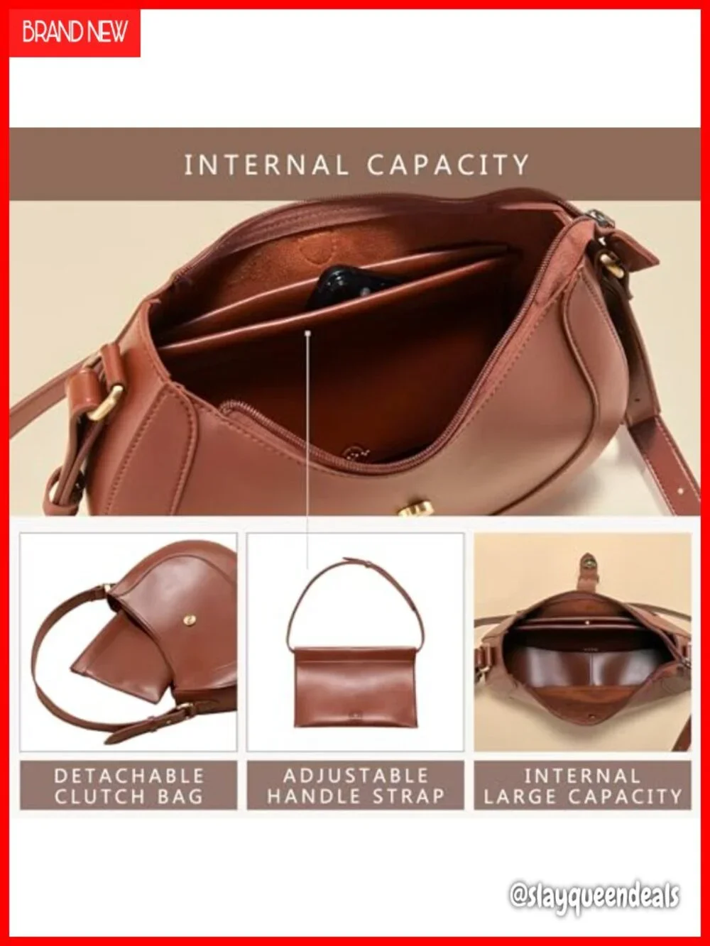 Vegan Leather Crescent Hobo Bag Adjustable Shoulder Strap Women's Purse Satchel